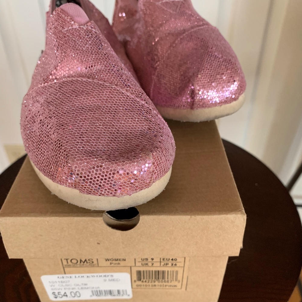Pink glitter Toms excellent condition women size 9